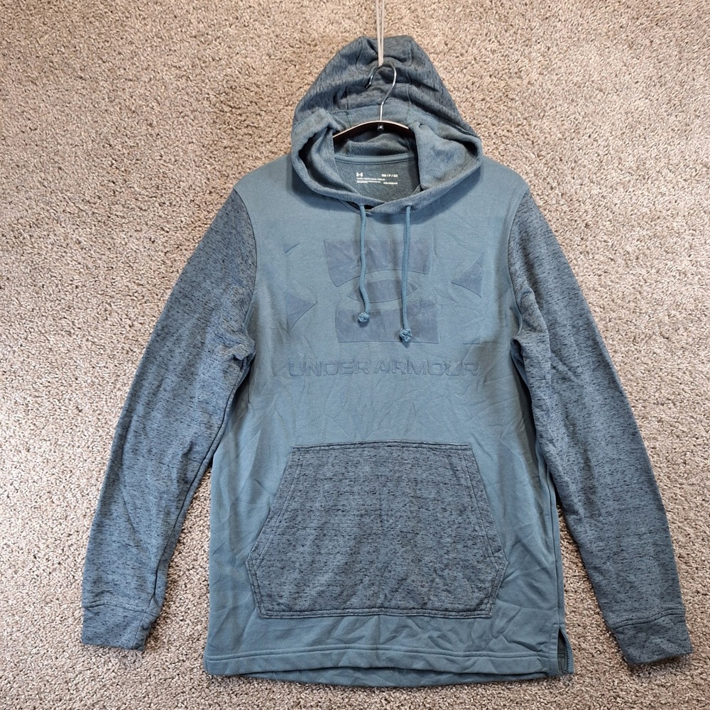 Under Armour Hoodie Men SM Blue ColdGear Rival Fleece Logo Pullover Sporty